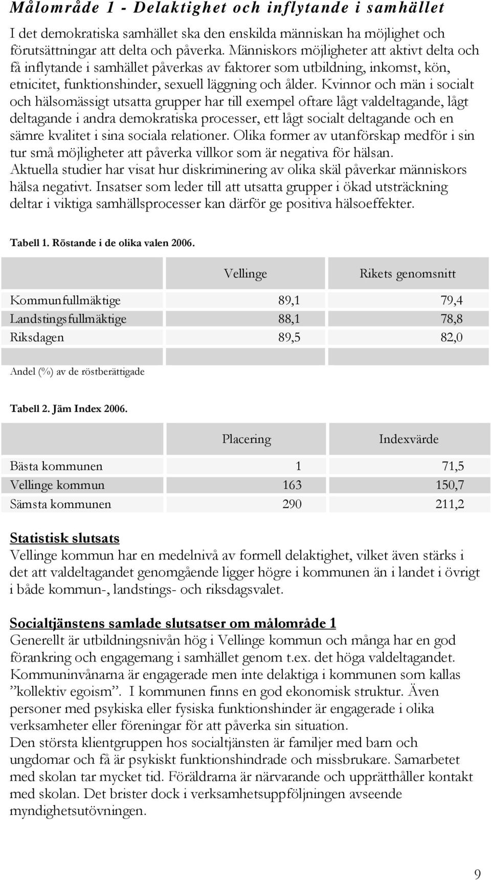 Kvinnor och män i socialt och hälsomässigt utsatta grupper har till exempel oftare lågt valdeltagande, lågt deltagande i andra demokratiska processer, ett lågt socialt deltagande och en sämre