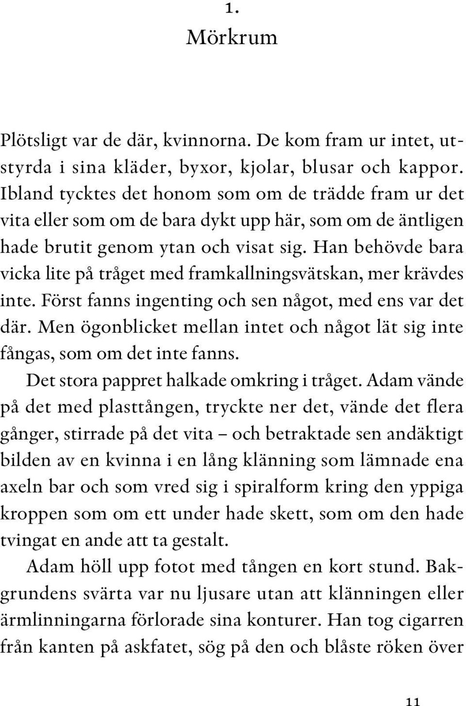 Han behövde bara vicka lite på tråget med framkallningsvätskan, mer krävdes inte. Först fanns ingenting och sen något, med ens var det där.