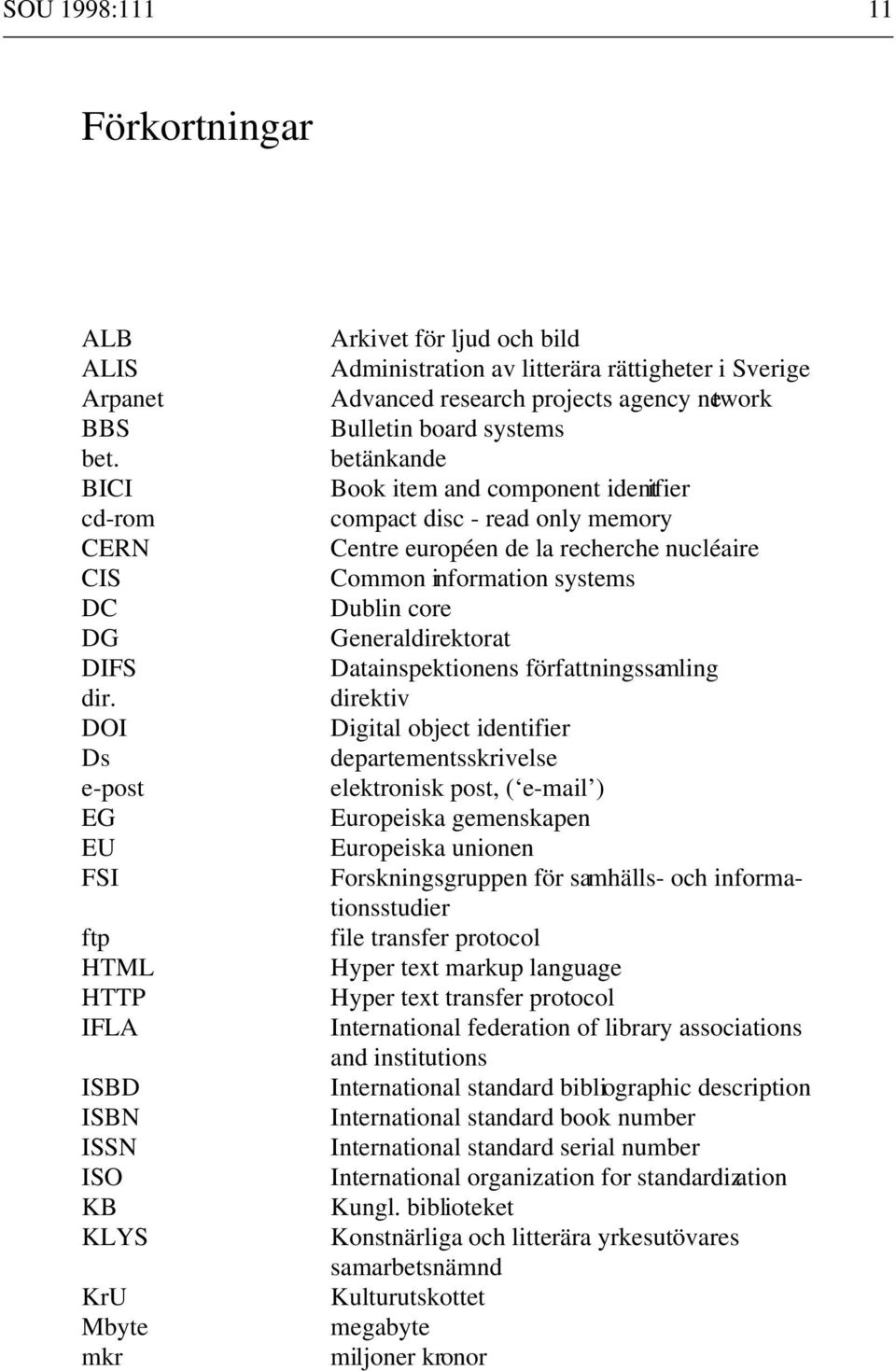 network Bulletin board systems betänkande Book item and component identifier compact disc - read only memory Centre européen de la recherche nucléaire Common information systems Dublin core