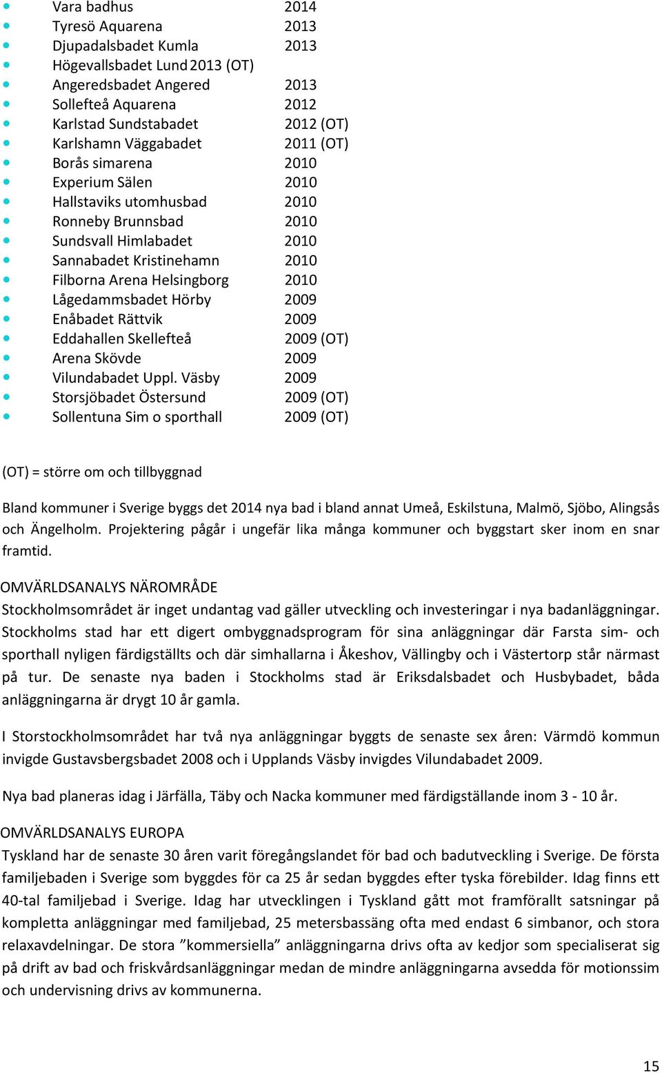 Lågedammsbadet Hörby 2009 Enåbadet Rättvik 2009 Eddahallen Skellefteå 2009 (OT) Arena Skövde 2009 Vilundabadet Uppl.