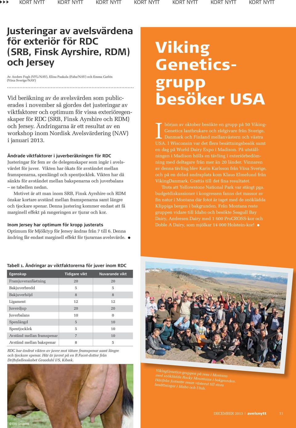 optimum för vissa exteriöregenskaper för rdc (srb, Finsk ayrshire och rdm) och Jersey. Ändringarna är ett resultat av en workshop inom nordisk avelsvärdering (nav) i januari 2013.