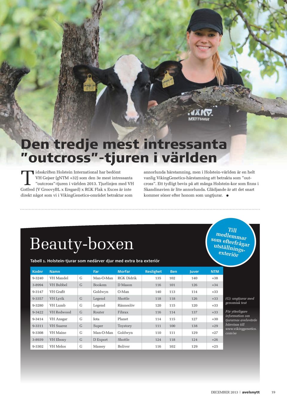 Vikinggenetics-härstamning att betrakta som outcross. Ett tydligt bevis på att många Holstein-kor som finns i skandinavien är lite annorlunda.