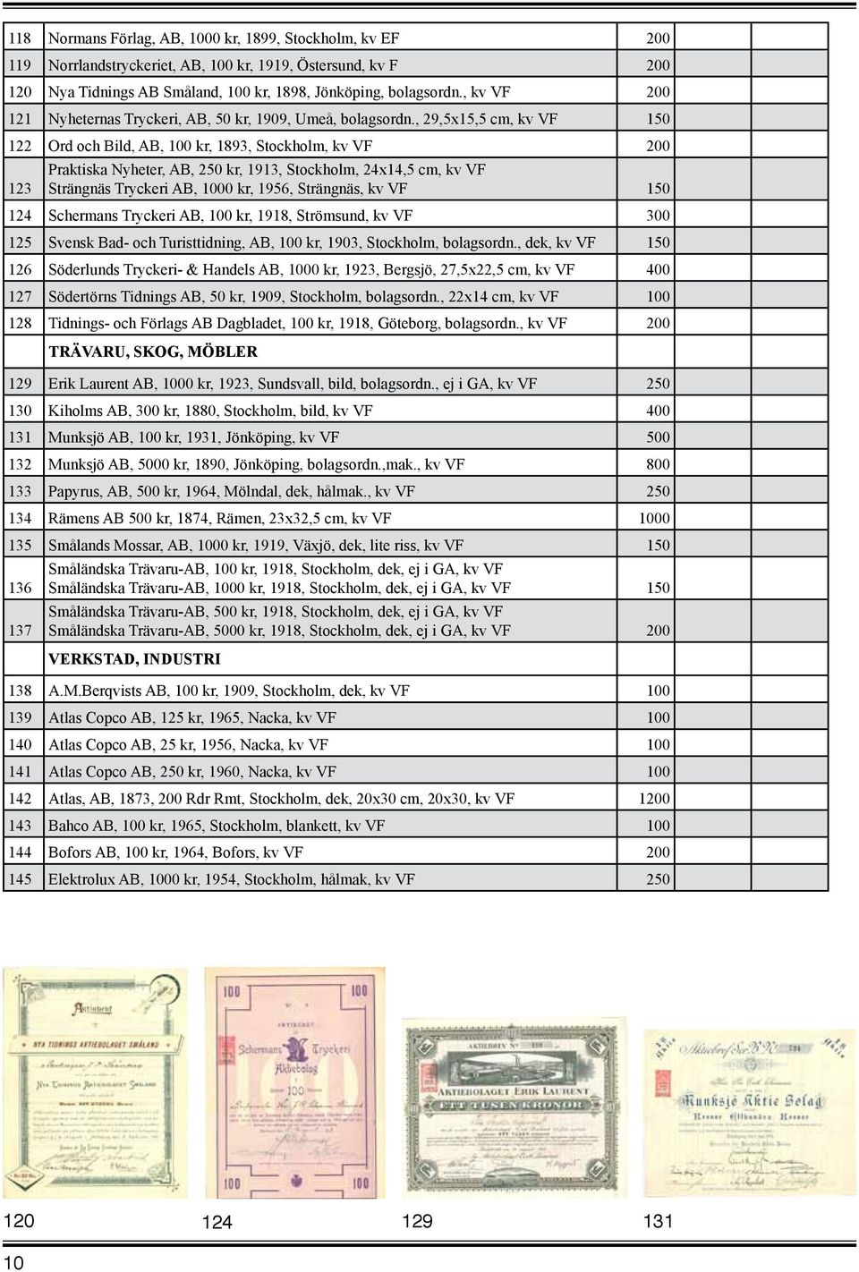 , 29,5x15,5 cm, kv VF 150 122 Ord och Bild, AB, 100 kr, 1893, Stockholm, kv VF 200 123 Praktiska Nyheter, AB, 250 kr, 1913, Stockholm, 24x14,5 cm, kv VF Strängnäs Tryckeri AB, 1000 kr, 1956,