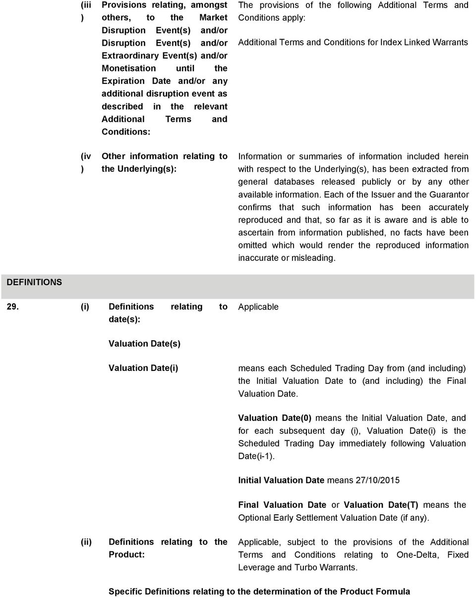 Index Linked Warrants (iv ) Other information relating to the Underlying(s): Information or summaries of information included herein with respect to the Underlying(s), has been extracted from general