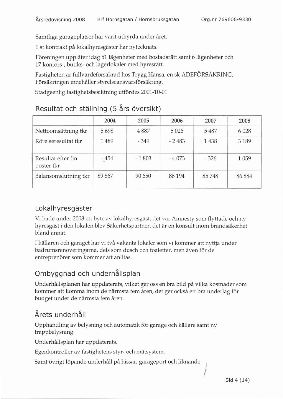 Fastigheten iir fullviirdeforsiikrad hos TryggHansa, en sk ADEFORSATRNC. Forsitkringen innehaller styrelseansvarsf orsiikring. Stadgeenlig fastighetsbesiktning utfordes 2001-10-01.