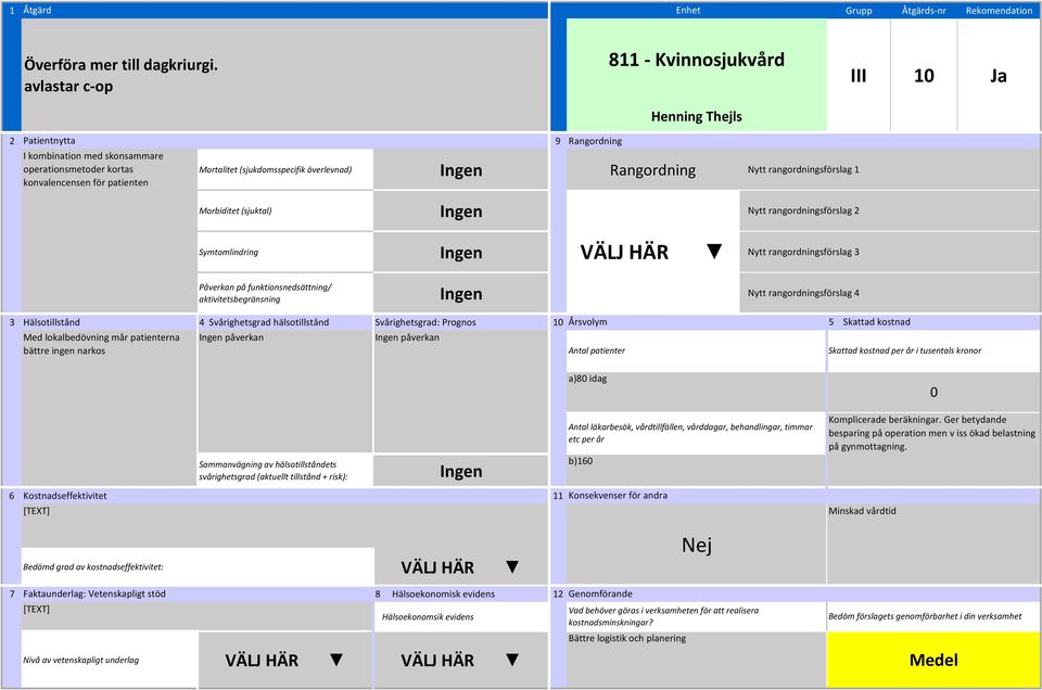 Rangordning Nytt rangordningsförslag 1 Morbiditet (sjuktal) Nytt rangordningsförslag 2 Symtomlindring Nytt rangordningsförslag 3 aktivitetsbegränsning Nytt