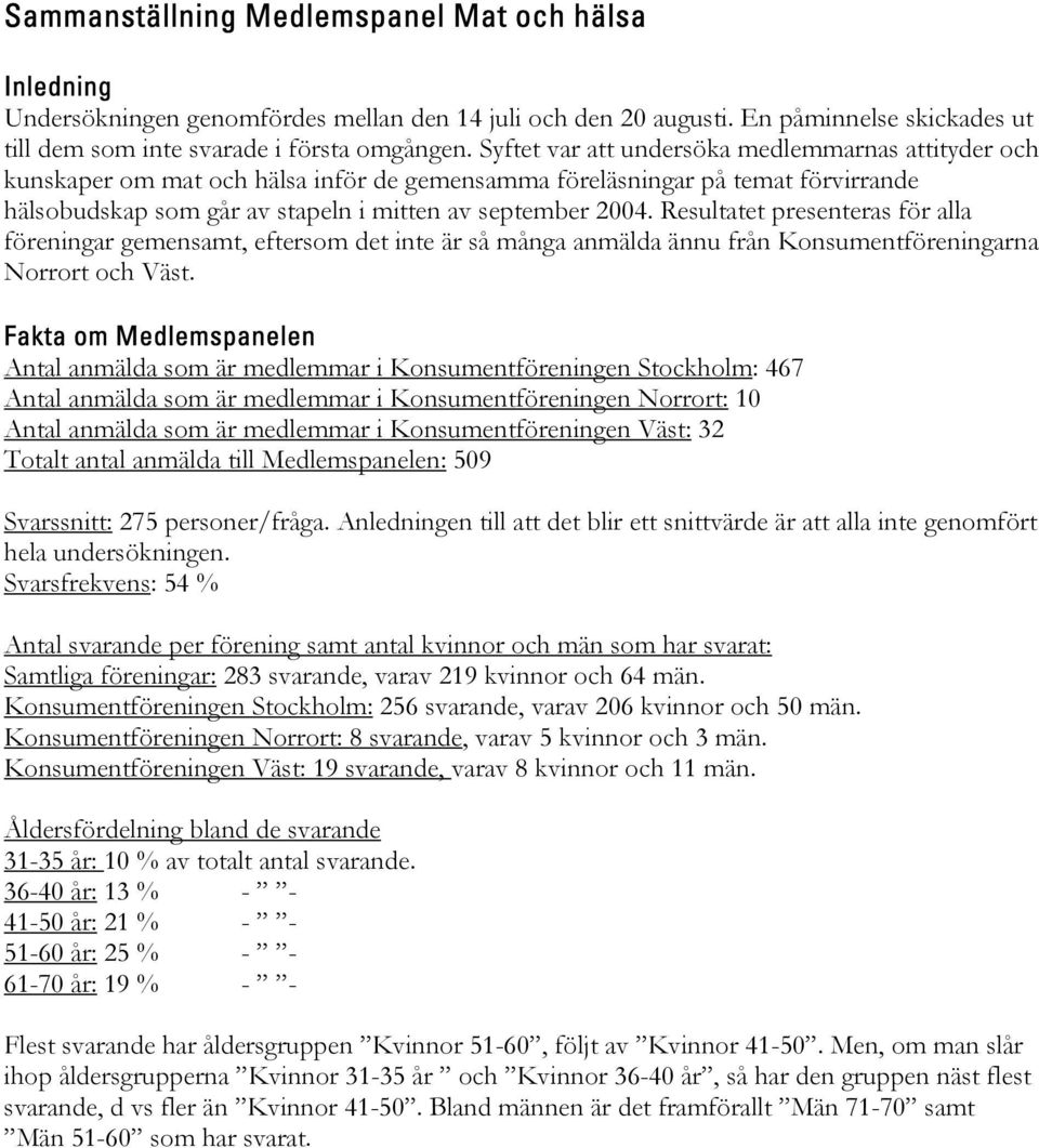 Resultatet presenteras för alla föreningar gemensamt, eftersom det inte är så många anmälda ännu från Konsumentföreningarna Norrort och Väst.