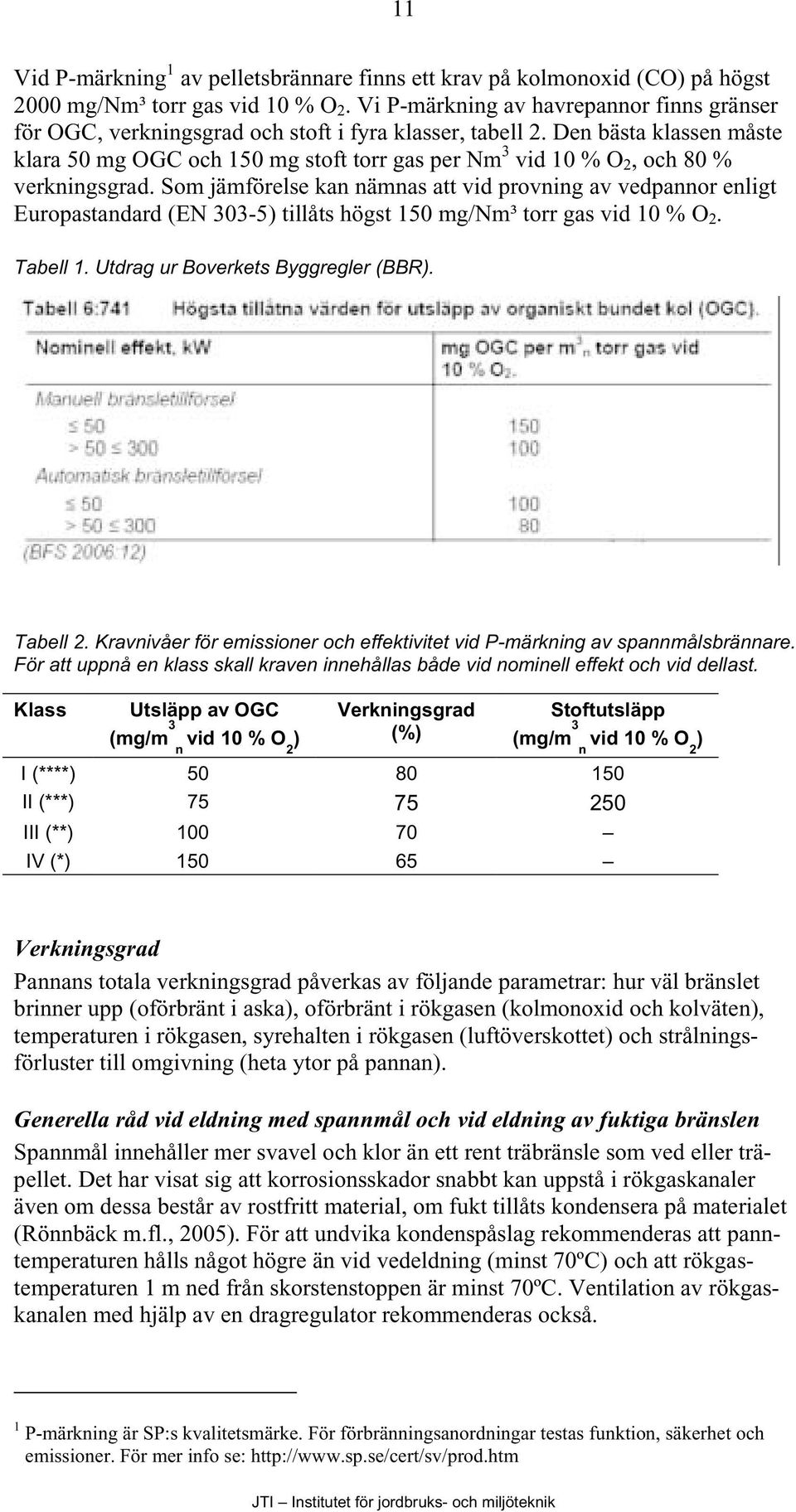 Den bästa klassen måste klara 5 mg OGC och 15 mg stoft torr gas per Nm 3 vid 1 % O 2, och 8 % verkningsgrad.