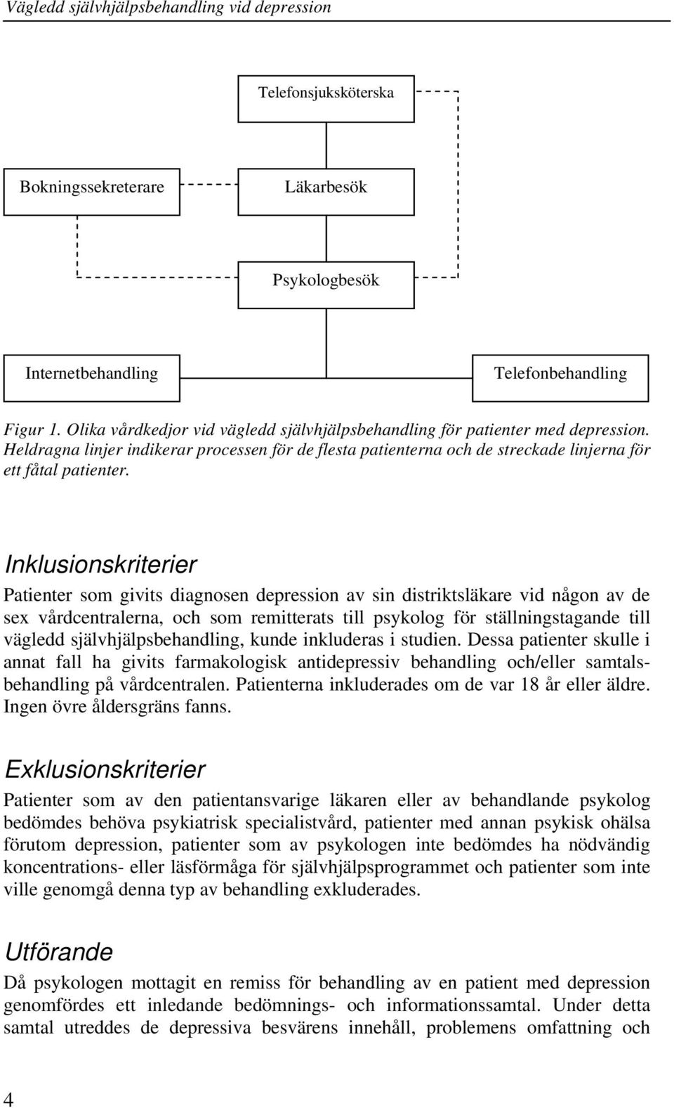 Inklusionskriterier Patienter som givits diagnosen depression av sin distriktsläkare vid någon av de sex vårdcentralerna, och som remitterats till psykolog för ställningstagande till vägledd