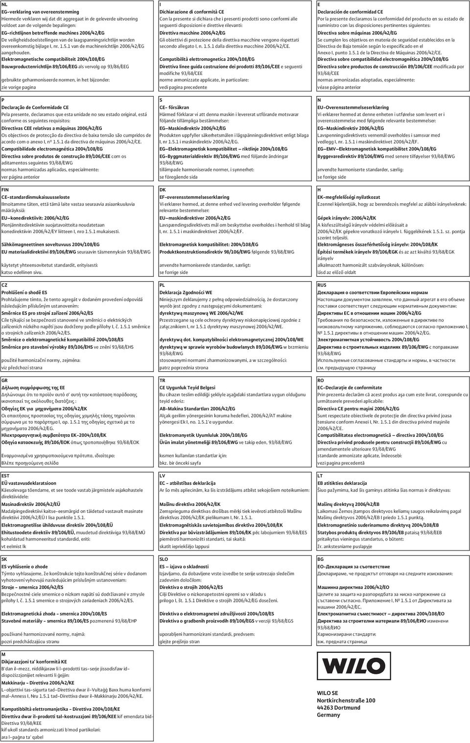 suministro con las disposiciones pertinentes siguientes: EG-richtlijnen betreffende machines 2006/42/EG Direttiva macchine 2006/42/EG Directiva sobre máquinas 2006/42/EG De veiligheidsdoelstellingen