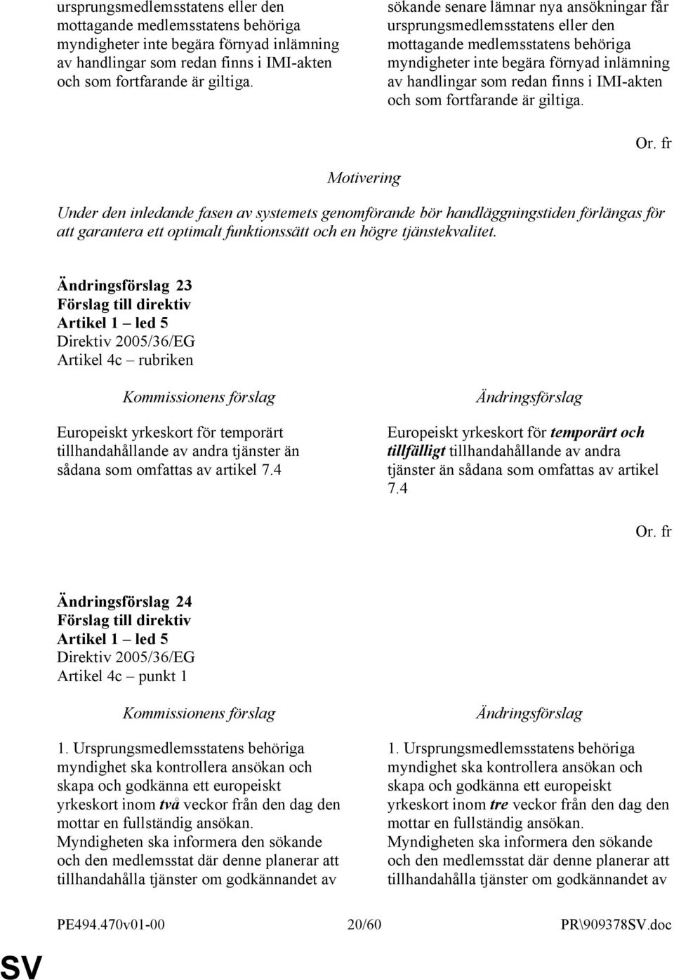 tjänstekvalitet. 23 Artikel 1 led 5 Artikel 4c rubriken Europeiskt yrkeskort för temporärt tillhandahållande av andra tjänster än sådana som omfattas av artikel 7.