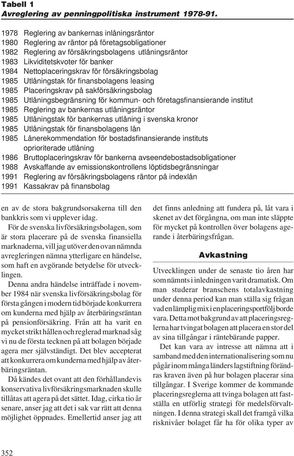 Nettoplaceringskrav för försäkringsbolag 1985 Utlåningstak för finansbolagens leasing 1985 Placeringskrav på sakförsäkringsbolag 1985 Utlåningsbegränsning för kommun- och företagsfinansierande