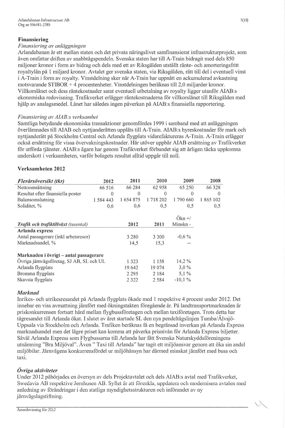 Svenska staten har till A-Train bidragit med dels 850 miljner krnr i fnn av bidrag ch dels med ett av Riksgälden utställt ränte- ch amrteringsfritt ryaltylån på l miljard krnr.