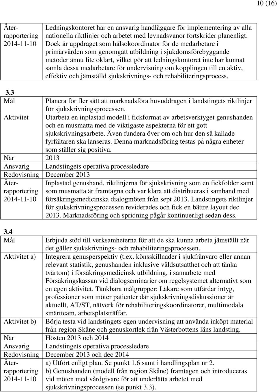 samla dessa medarbetare för undervisning om kopplingen till en aktiv, effektiv och jämställd sjukskrivnings- och rehabiliteringsprocess. 3.