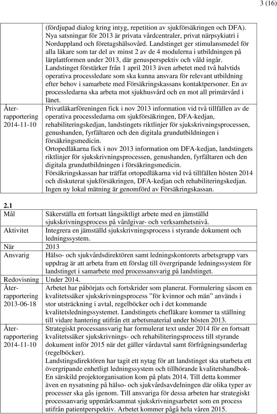 Landstinget förstärker från 1 april 2013 även arbetet med två halvtids operativa processledare som ska kunna ansvara för relevant utbildning efter behov i samarbete med Försäkringskassans