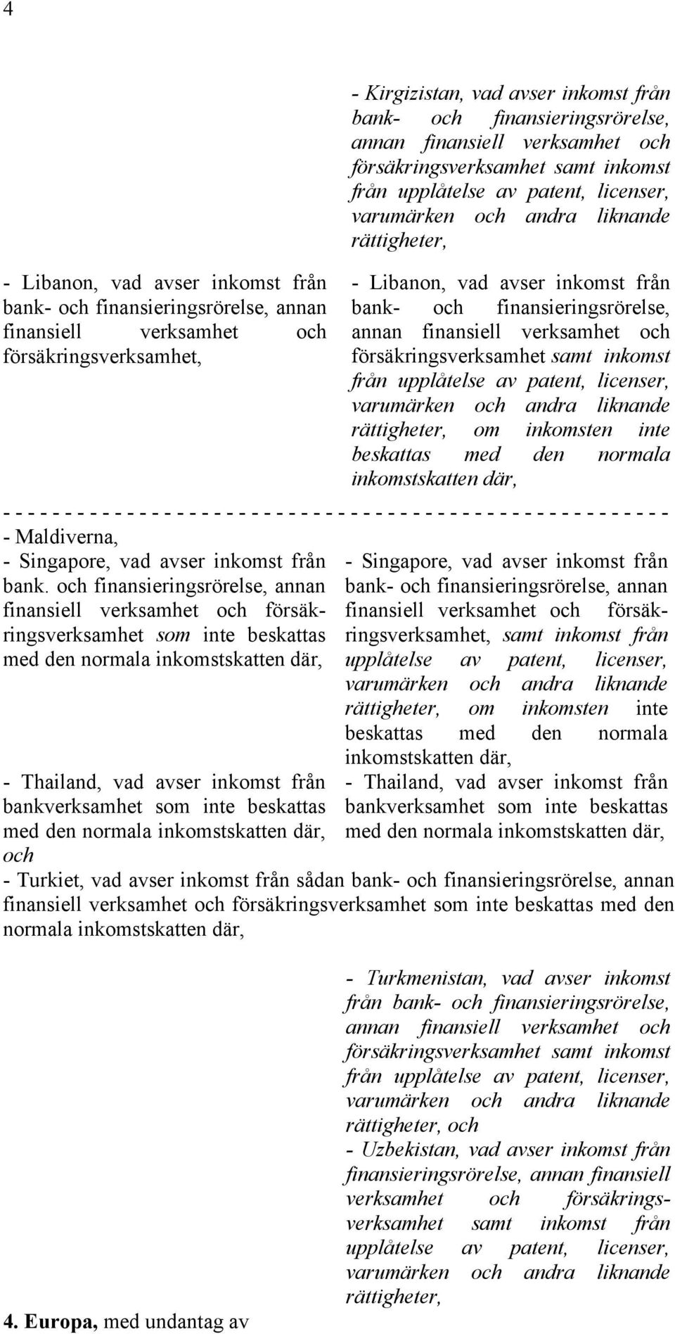 Maldiverna, - Singapore, vad avser inkomst från - Singapore, vad avser inkomst från bank.