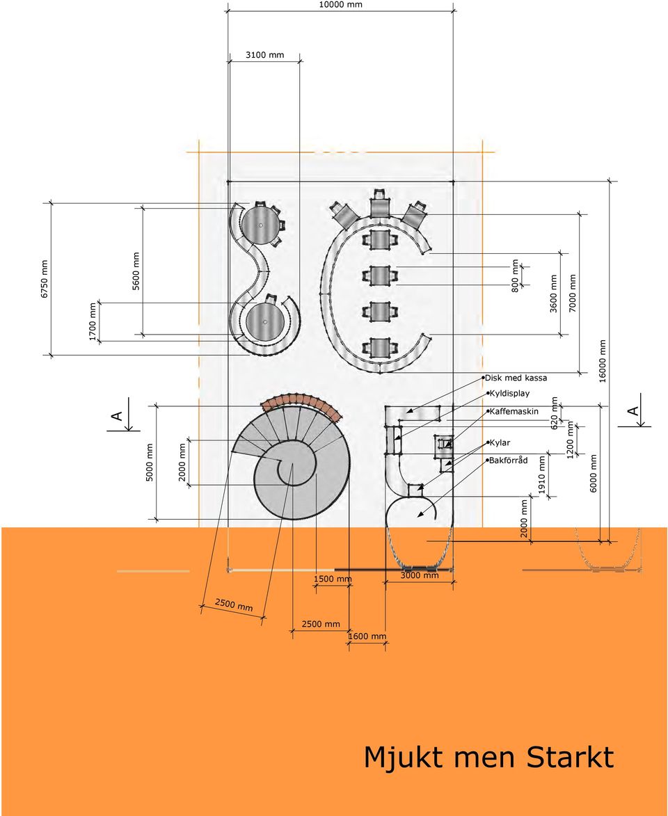 5000 mm 2000 mm Kaffemaskin Kylar Bakförråd 1910 mm 620