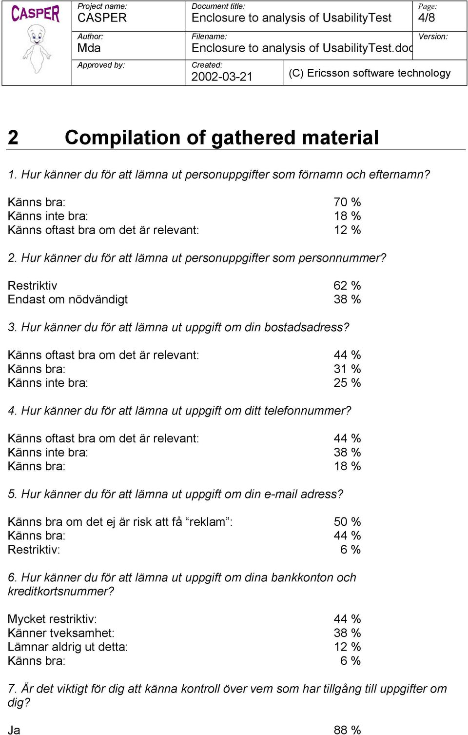 Känns oftast bra om det är relevant: 44 % Känns bra: 31 % Känns inte bra: 25 % 4. Hur känner du för att lämna ut uppgift om ditt telefonnummer?