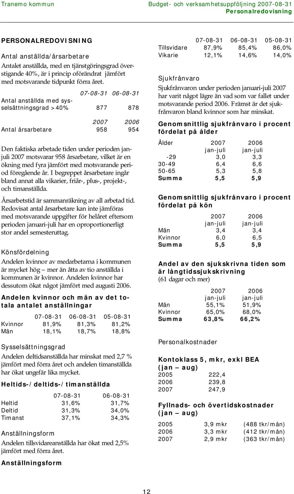 en ökning med fyra jämfört med motsvarande period föregående år. I begreppet årsarbetare ingår bland annat alla vikarier, friår-, plus-, projekt-, och timanställda.