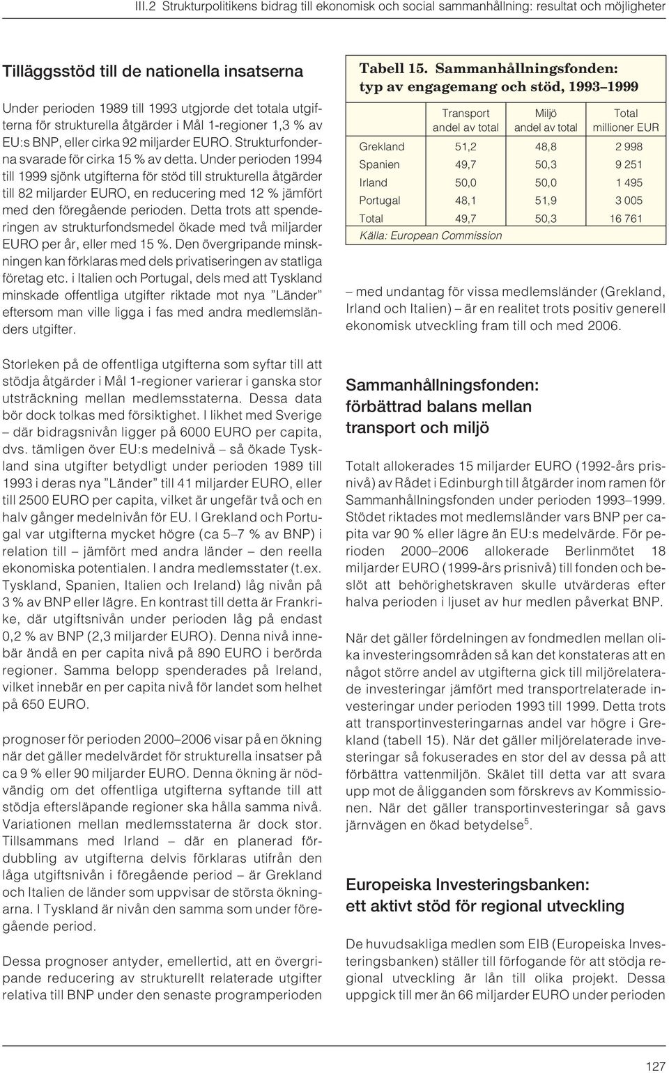 Under perioden 1994 till 1999 sjönk utgifterna förstöd till strukturella åtgärder till 82 miljarder EURO, en reducering med 12 % jämfört med den föregående perioden.