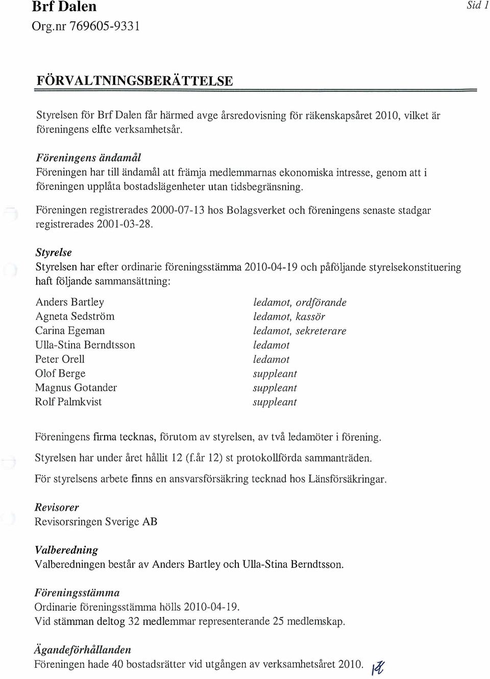 Föreningen registrerades 2000-07-13 hos Bolagsverket och föreningens senaste stadgar registrerades 2001-03-28.