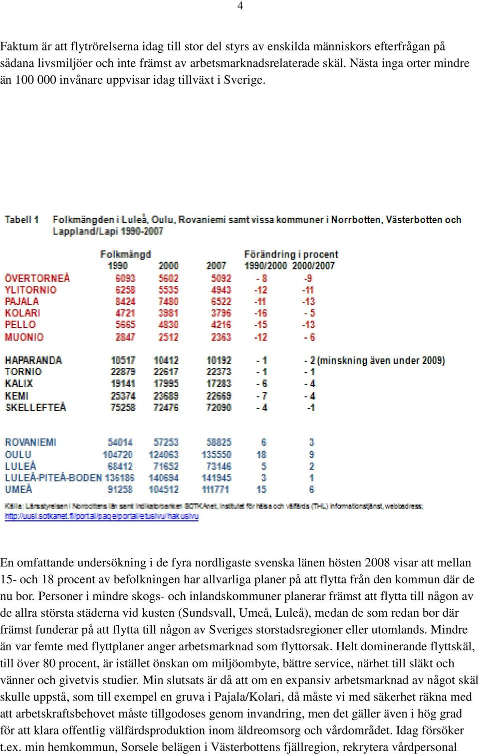 En omfattande undersökning i de fyra nordligaste svenska länen hösten 2008 visar att mellan 15- och 18 procent av befolkningen har allvarliga planer på att flytta från den kommun där de nu bor.