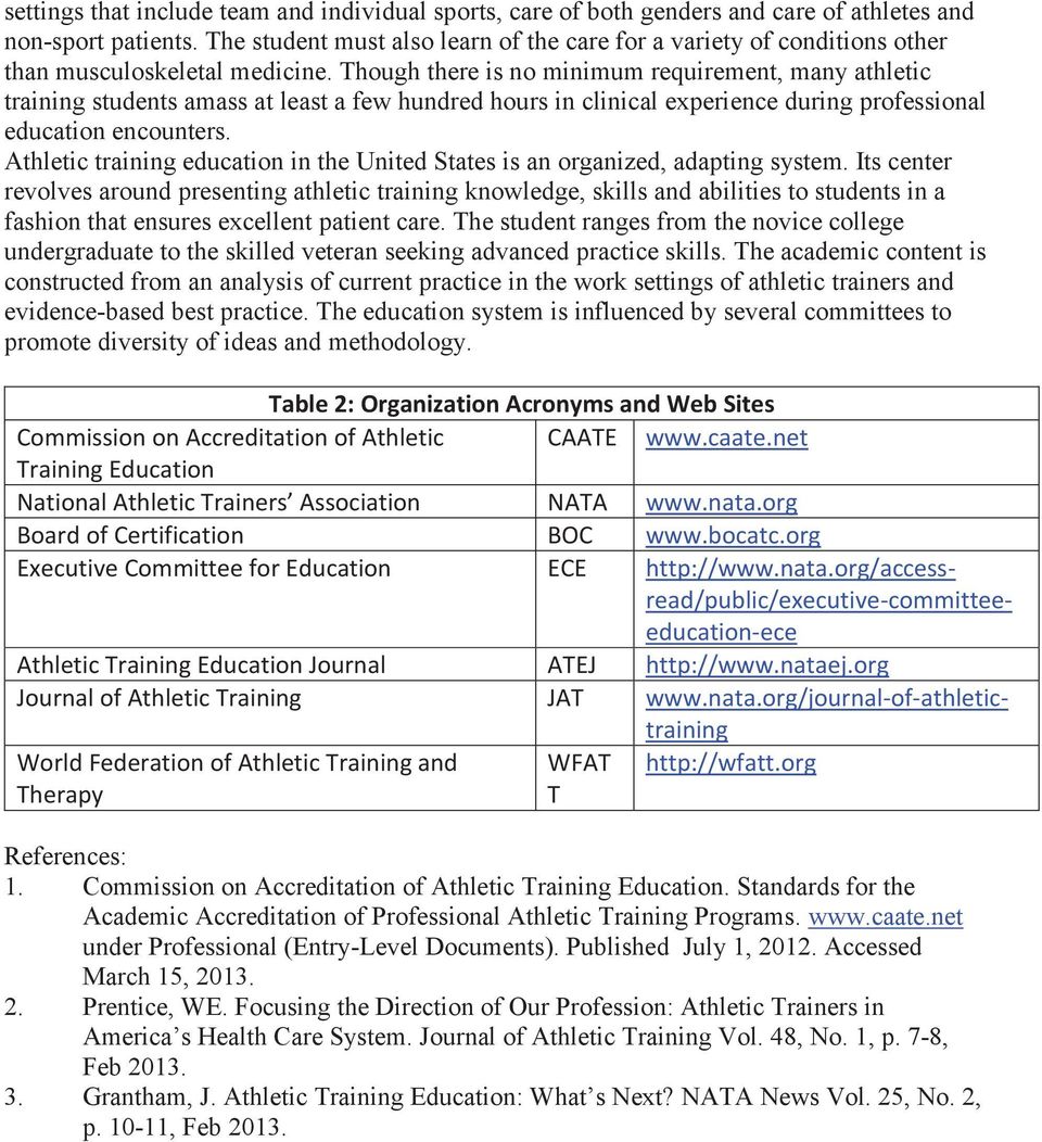 Though there is no minimum requirement, many athletic training students amass at least a few hundred hours in clinical experience during professional education encounters.