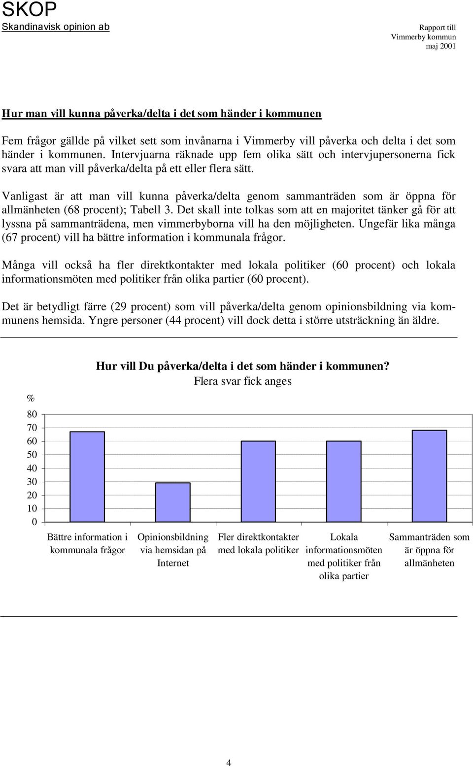 Vanligast är att man vill kunna påverka/delta genom sammanträden som är öppna för allmänheten (68 procent); Tabell 3.