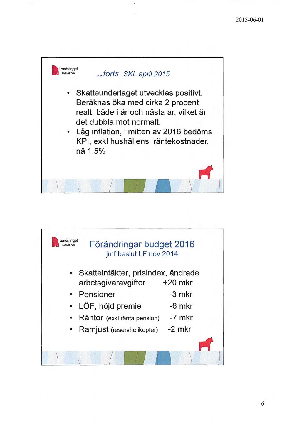 Låg inflation, i mitten av 2016 bedöms KP, exkl hushållens räntekostnader, nå 1,5 /o ~.