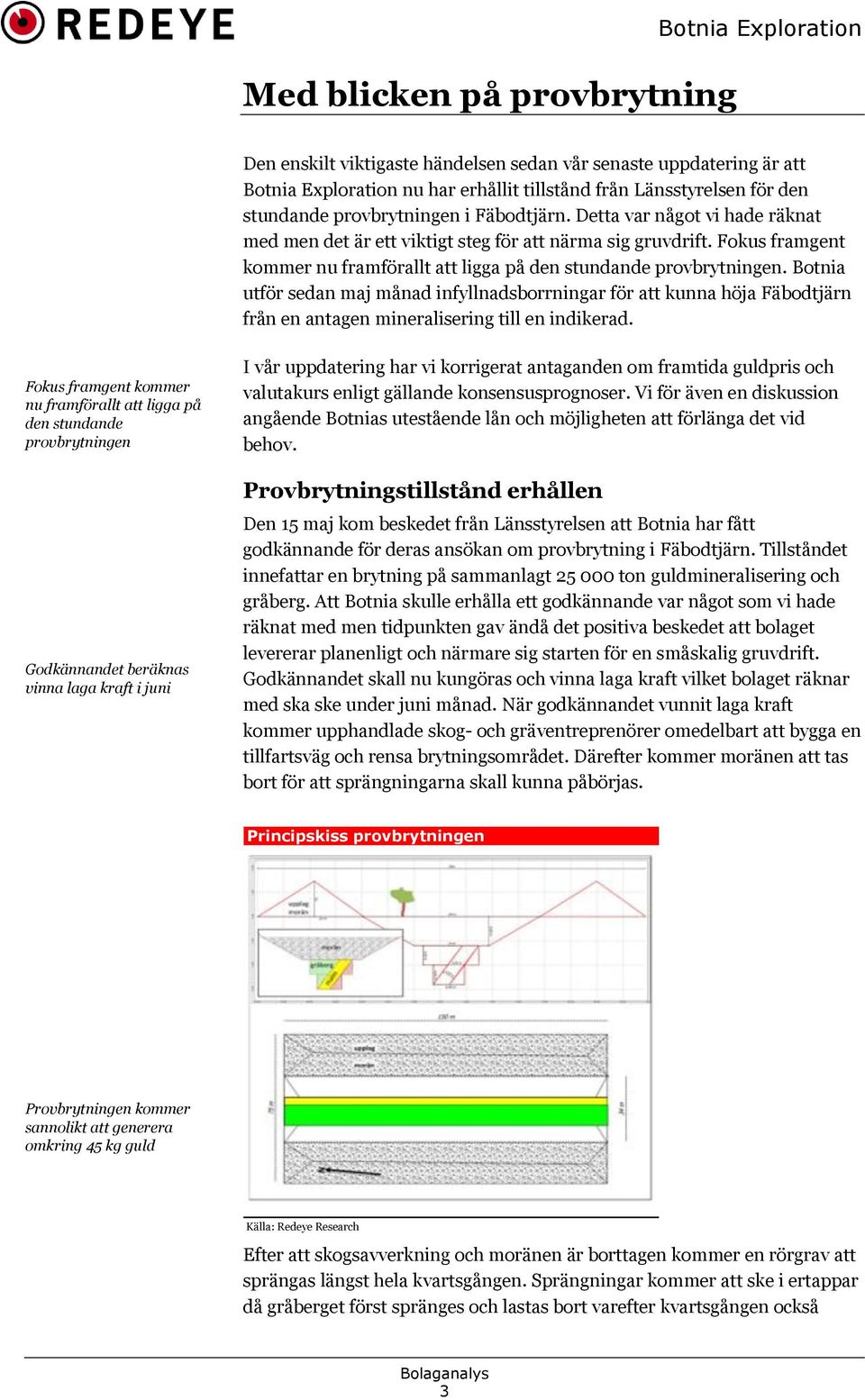 Botnia utför sedan maj månad infyllnadsborrningar för att kunna höja Fäbodtjärn från en antagen mineralisering till en indikerad.