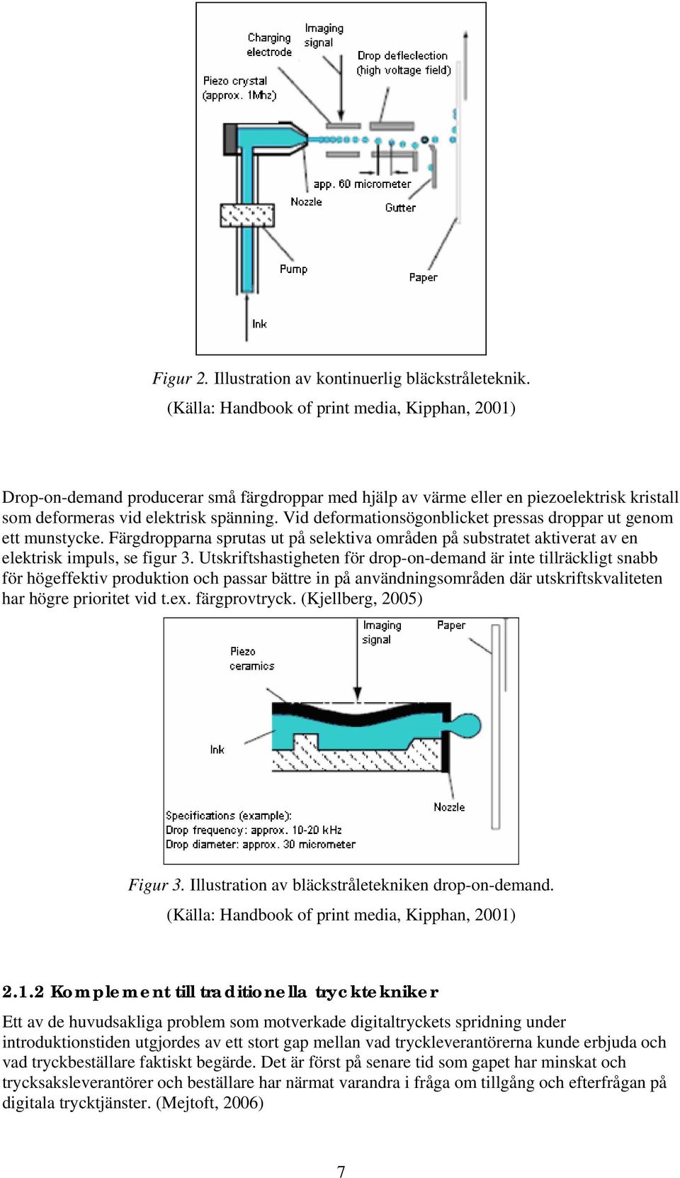 Vid deformationsögonblicket pressas droppar ut genom ett munstycke. Färgdropparna sprutas ut på selektiva områden på substratet aktiverat av en elektrisk impuls, se figur 3.