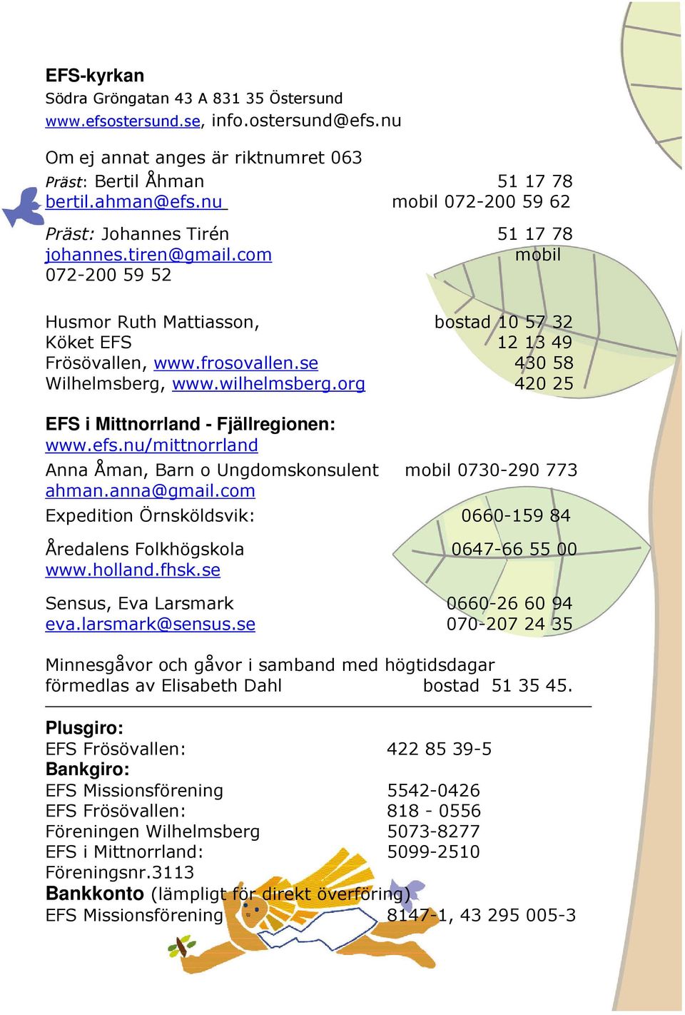 se 430 58 Wilhelmsberg, www.wilhelmsberg.org 420 25 EFS i Mittnorrland - Fjällregionen: www.efs.nu/mittnorrland Anna Åman, Barn o Ungdomskonsulent mobil 0730-290 773 ahman.anna@gmail.