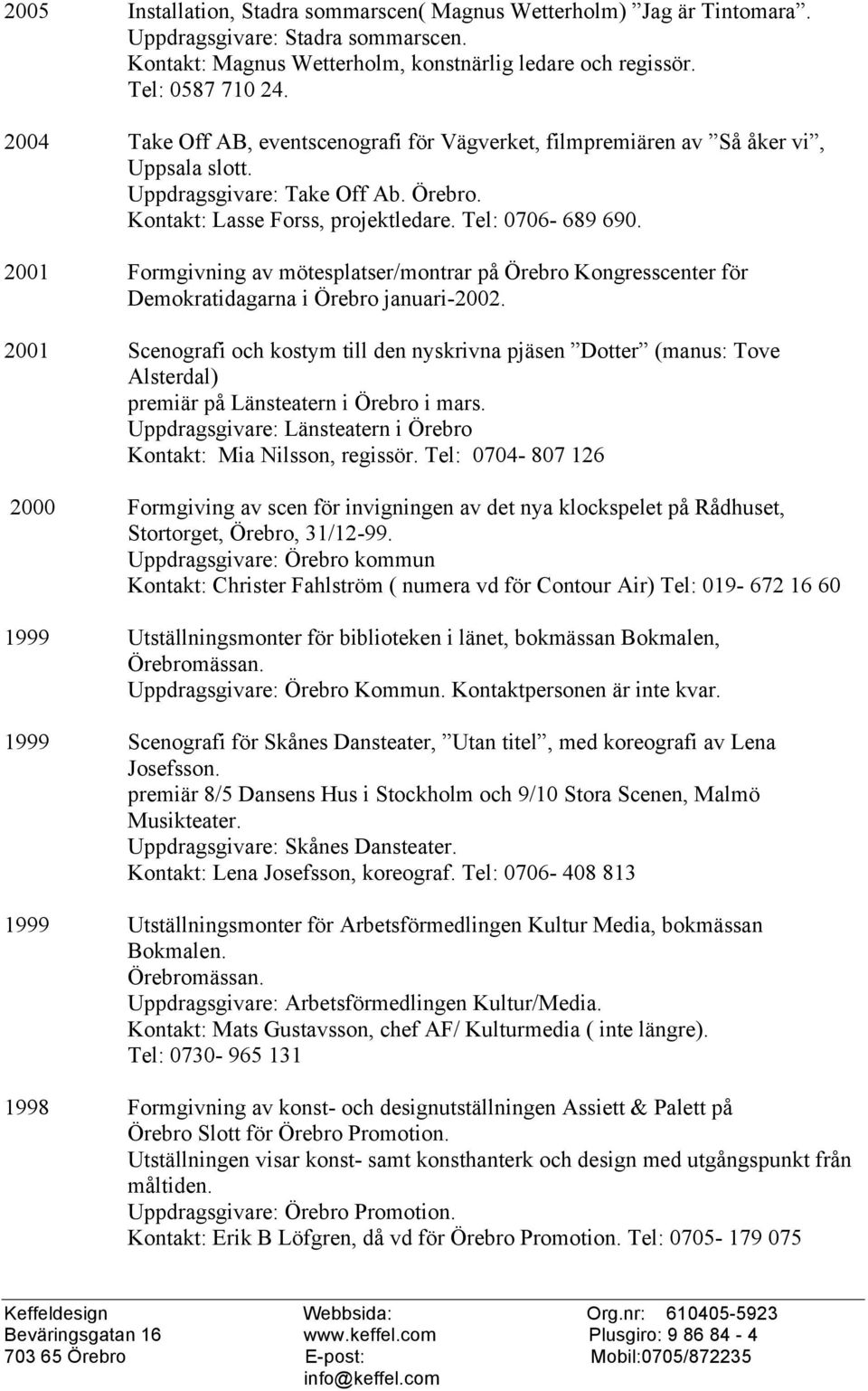 2001 Frmgivning av mötesplatser/mntrar på Örebr Kngresscenter för Demkratidagarna i Örebr januari-2002.