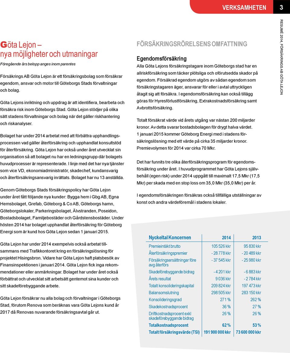 Göta Lejon stödjer på olika sätt stadens förvaltningar och bolag när det gäller riskhantering och riskanalyser.