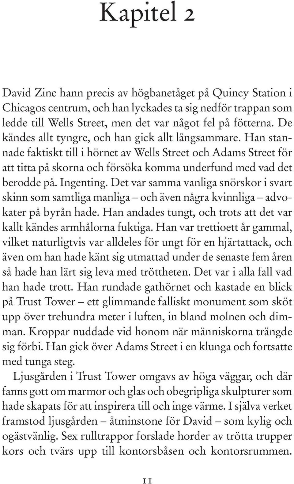 Ingenting. Det var samma vanliga snörskor i svart skinn som samtliga manliga och även några kvinnliga advokater på byrån hade. Han andades tungt, och trots att det var kallt kändes armhålorna fuktiga.