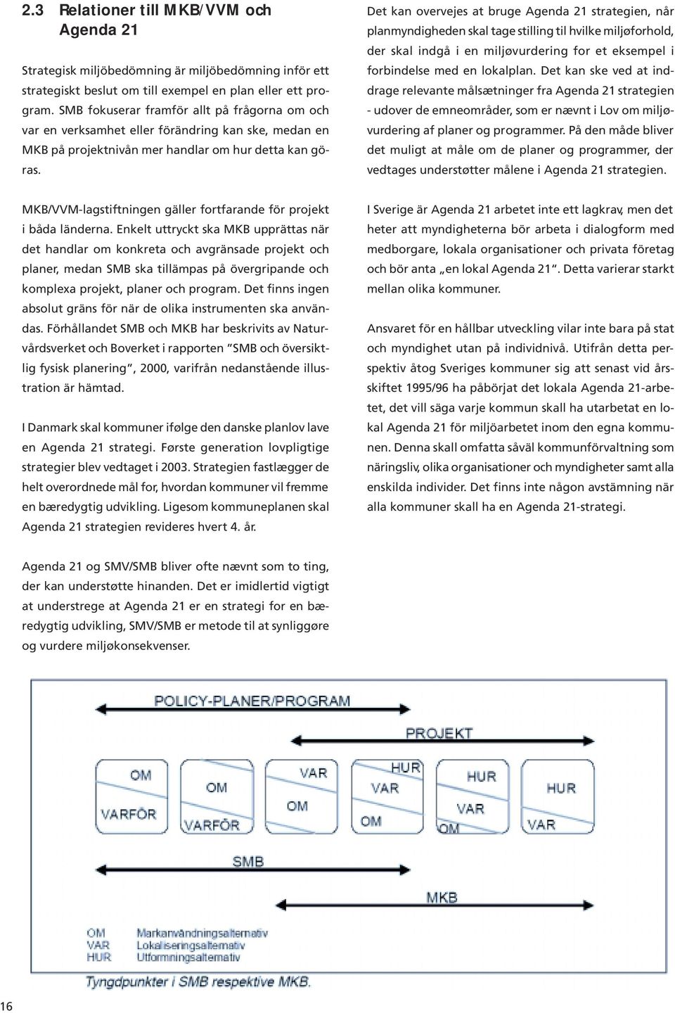 Det kan overvejes at bruge Agenda 21 strategien, når planmyndigheden skal tage stilling til hvilke miljøforhold, der skal indgå i en miljøvurdering for et eksempel i forbindelse med en lokalplan.