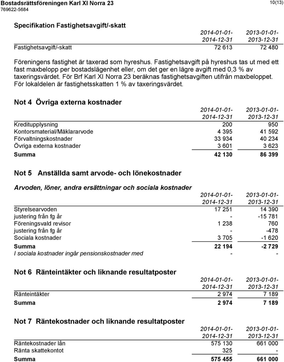 För Brf Karl XI Norra 23 beräknas fastighetsavgiften utifrån maxbeloppet. För lokaldelen är fastighetsskatten 1 % av taxeringsvärdet.