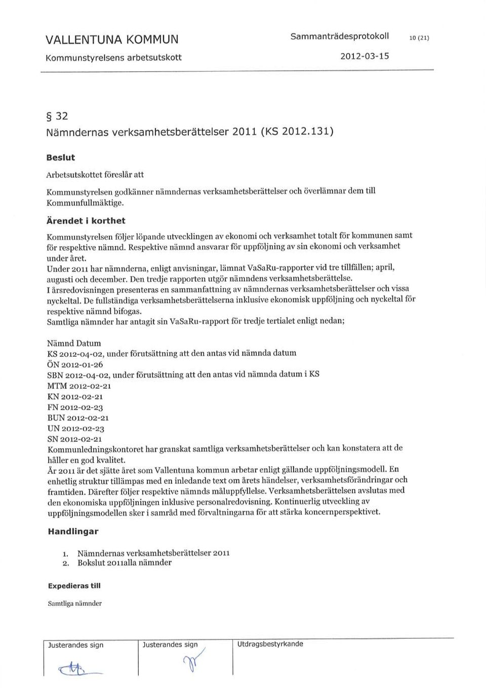 Kommunstyrelsen följer löpande utvecklingen av ekonomi och verksamhet totalt för kommunen samt för respektive nämnd. Respektive nämnd ansvarar för uppföljning av sin ekonomi och verksamhet under året.