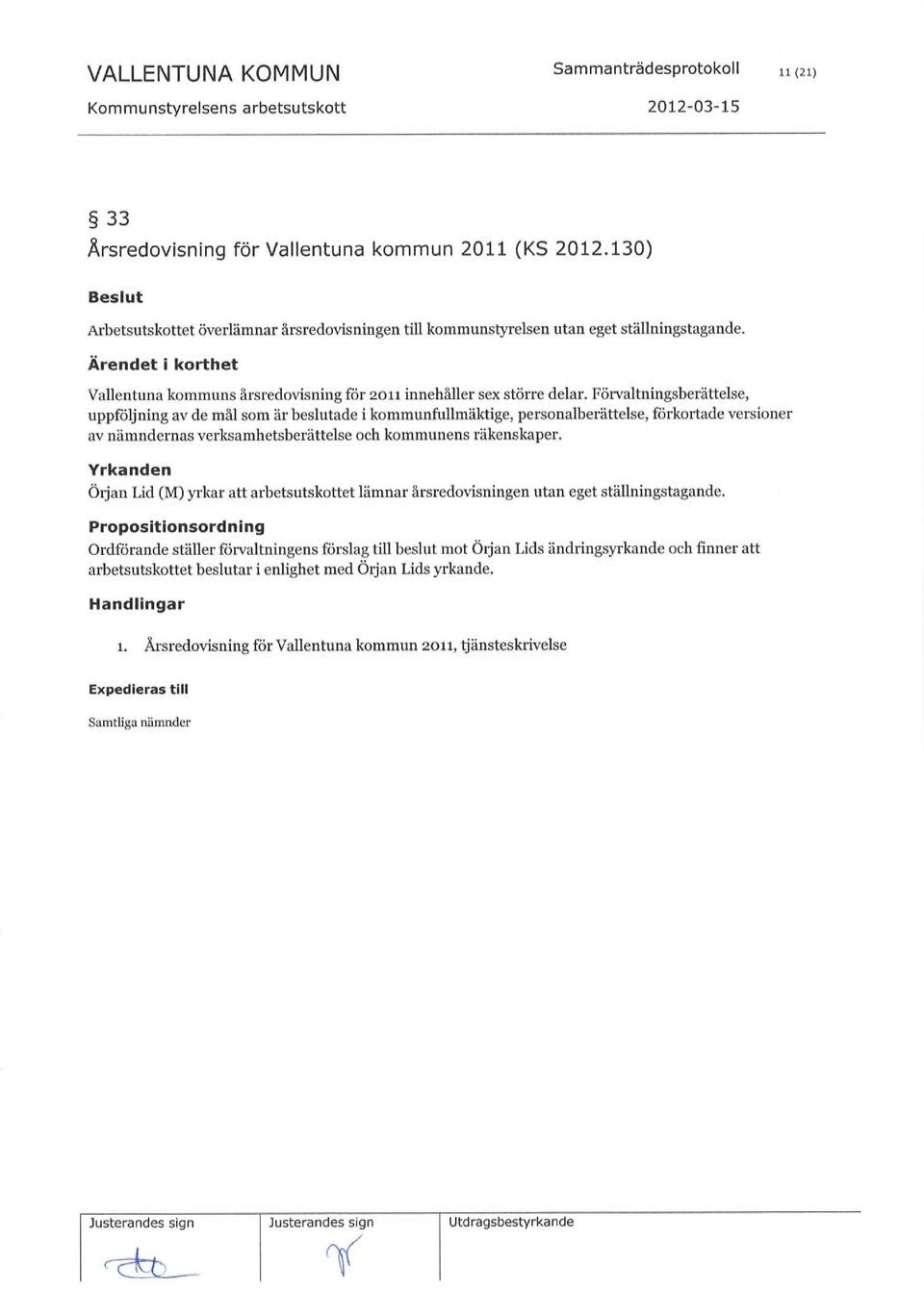 Förvaltningsberättelse, uppföljning av de mål som ärbeslutade i kommunfullmäktige, personalberättelse, förkortade versioner av nämndernas verksamhetsberättelse och kommunens räkenskaper.