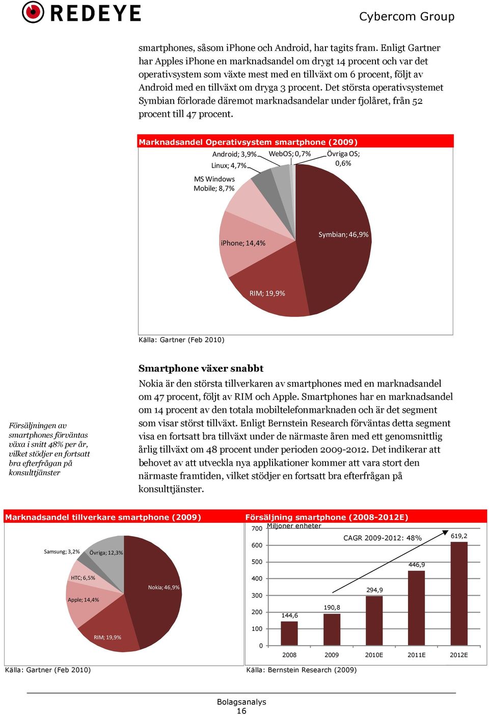 Det största operativsystemet Symbian förlorade däremot marknadsandelar under fjolåret, från 52 procent till 47 procent.