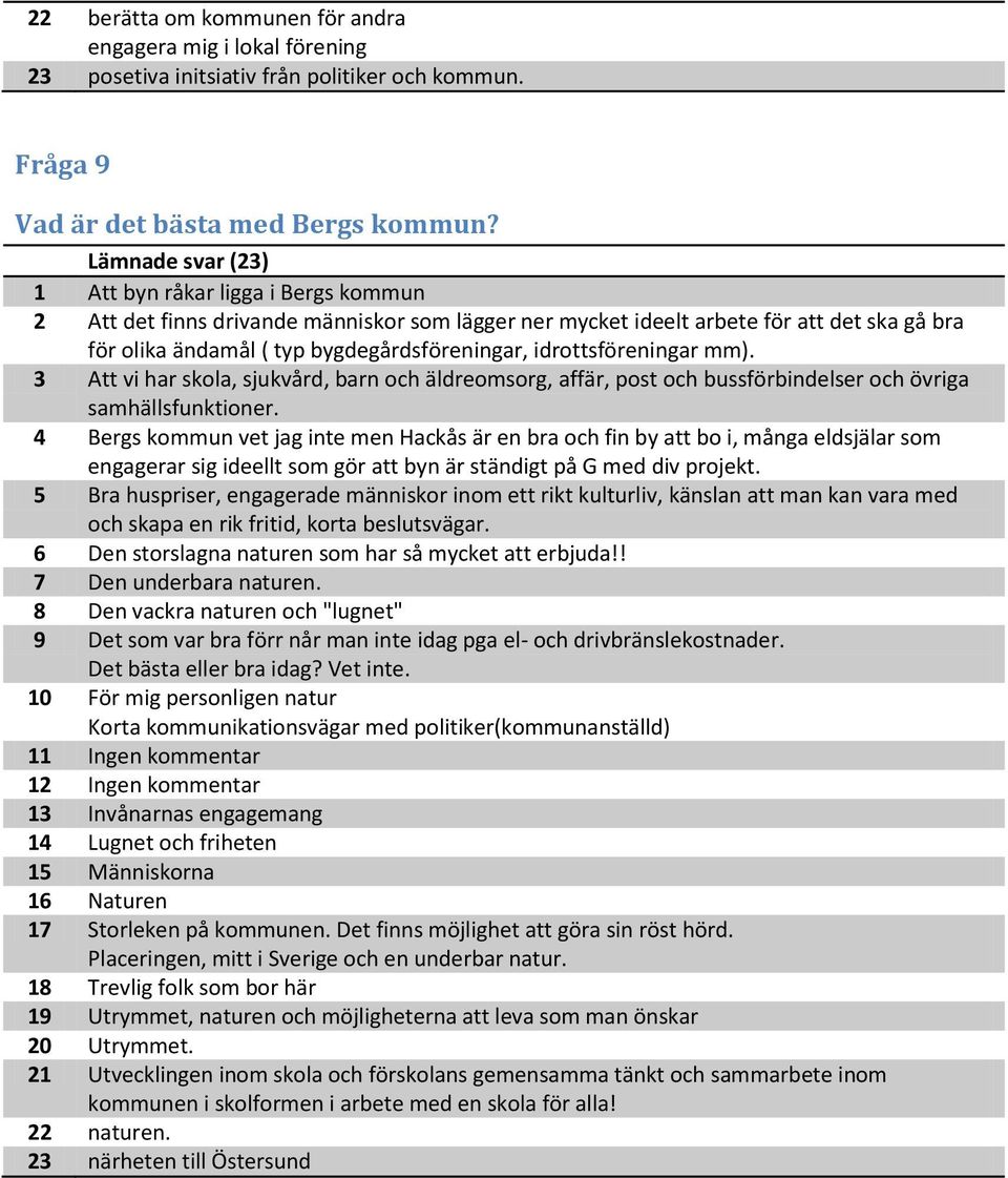 idrottsföreningar mm). 3 Att vi har skola, sjukvård, barn och äldreomsorg, affär, post och bussförbindelser och övriga samhällsfunktioner.