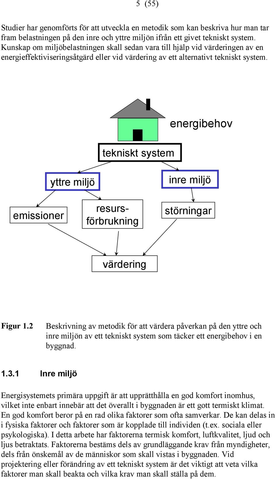 energibehov tekniskt system yttre miljö inre miljö emissioner resursförbrukning störningar värdering Figur 1.