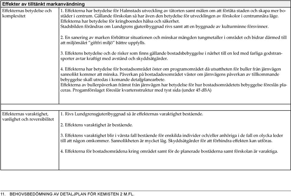 Gällande förskolan så har även den betydelse för utvecklingen av förskolor i centrumnära läge. Effekterna har betydelse för kringboendes hälsa och säkerhet.