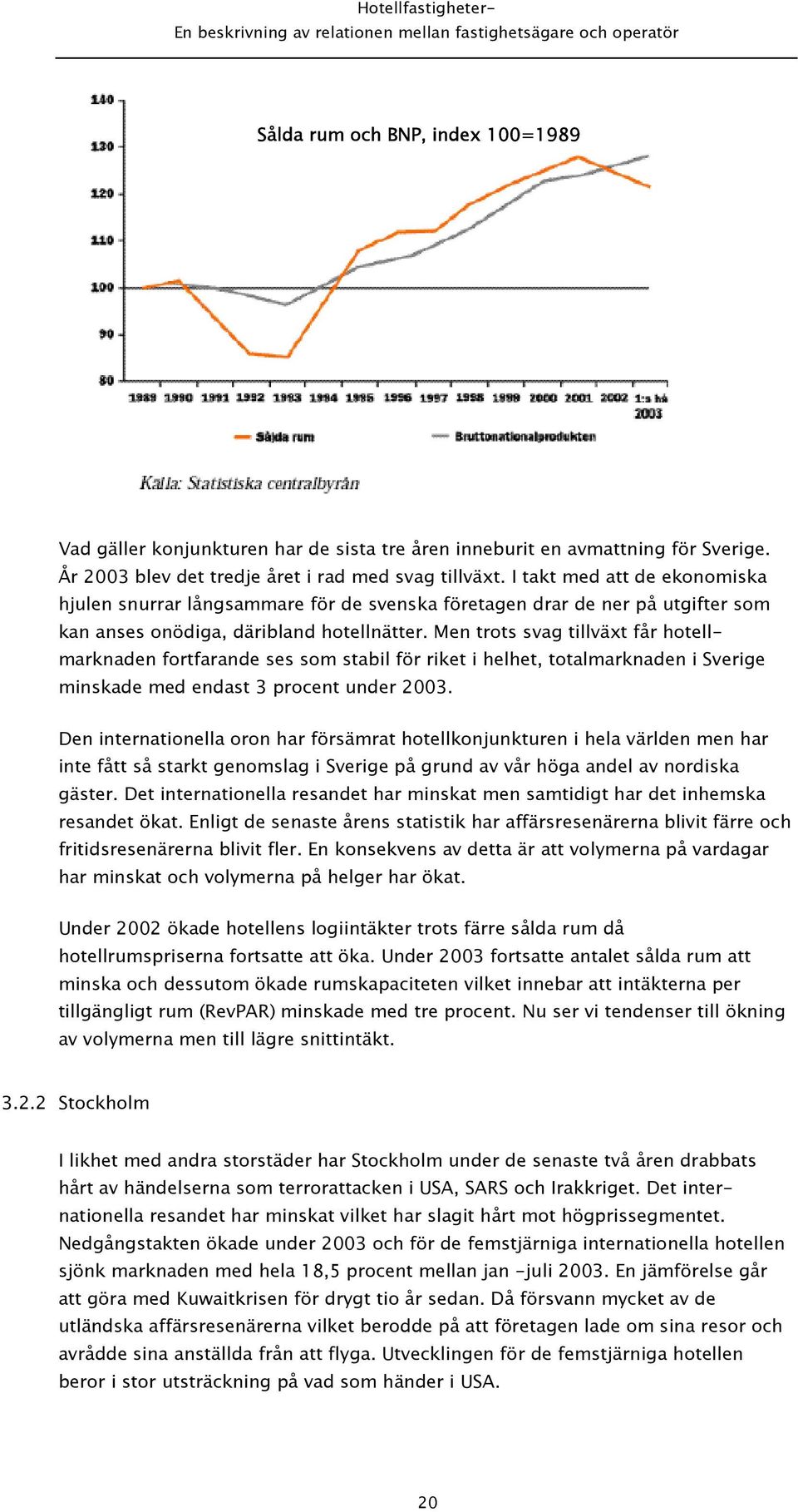 Men trots svag tillväxt får hotellmarknaden fortfarande ses som stabil för riket i helhet, totalmarknaden i Sverige minskade med endast 3 procent under 2003.