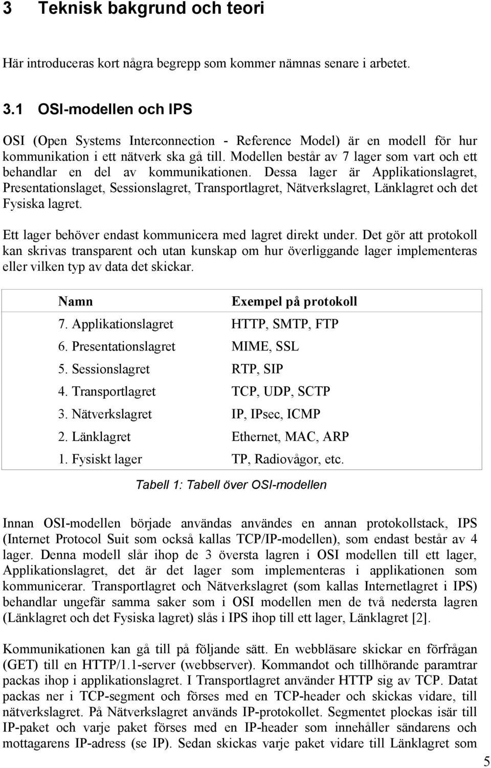 Modellen består av 7 lager som vart och ett behandlar en del av kommunikationen.