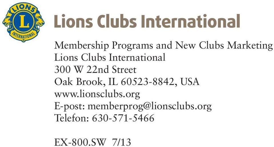 60523-8842, USA www.lionsclubs.