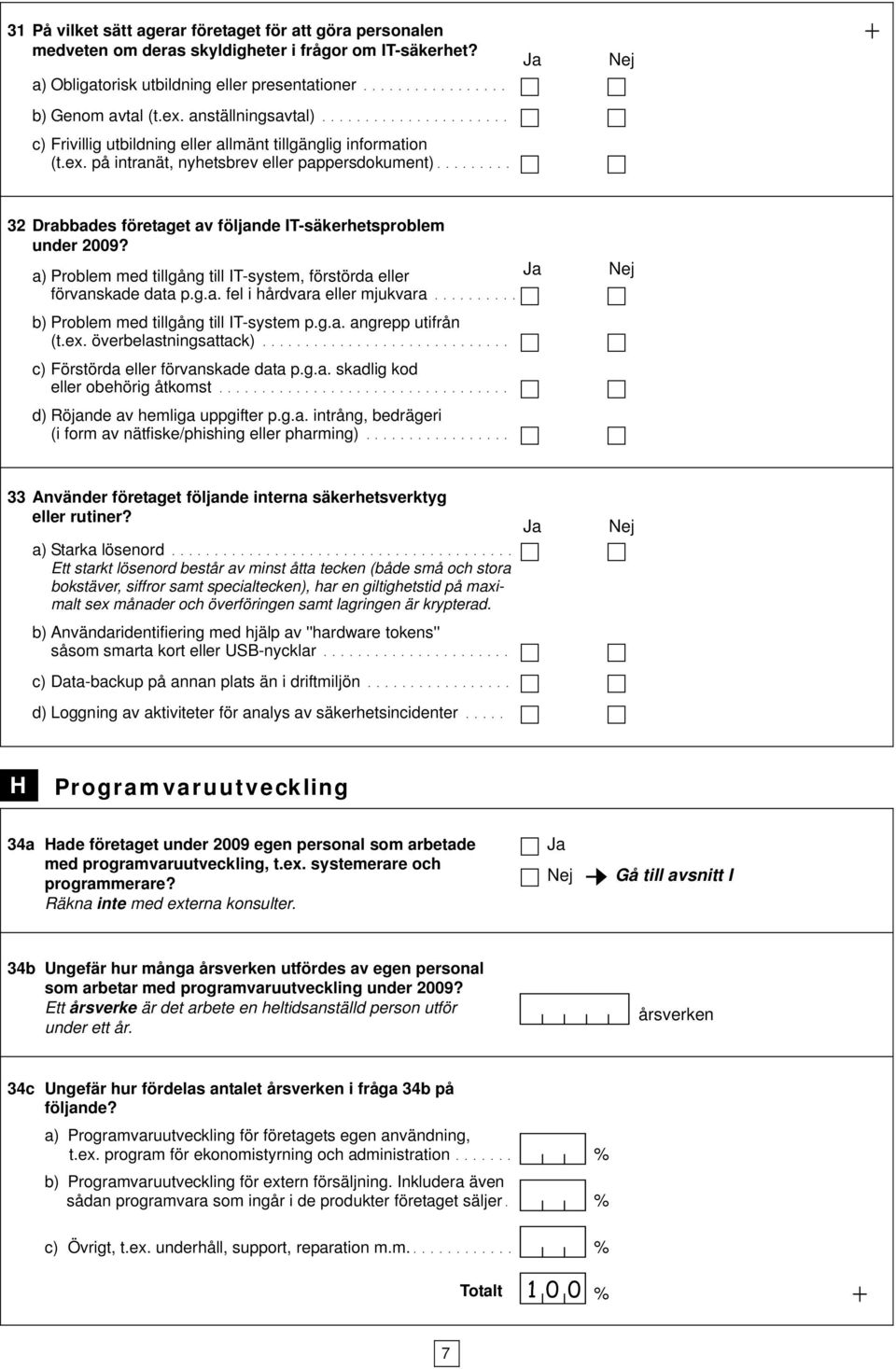 ........ 32 Drabbades företaget av följande IT-säkerhetsproblem under 2009? a) Problem med tillgång till IT-system, förstörda eller förvanskade data p.g.a. fel i hårdvara eller mjukvara.