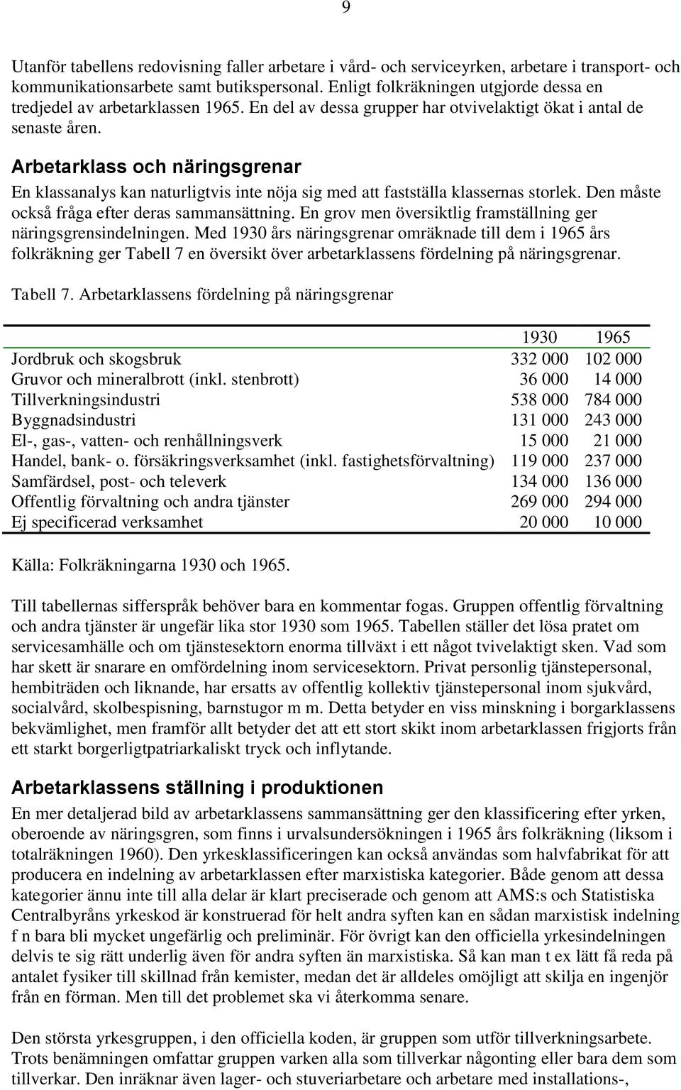 Arbetarklass och näringsgrenar En klassanalys kan naturligtvis inte nöja sig med att fastställa klassernas storlek. Den måste också fråga efter deras sammansättning.