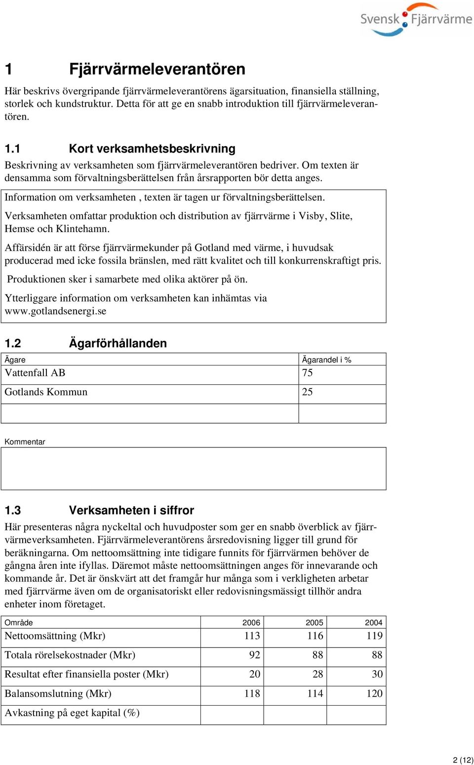 Om texten är densamma som förvaltningsberättelsen från årsrapporten bör detta anges. Information om verksamheten, texten är tagen ur förvaltningsberättelsen.