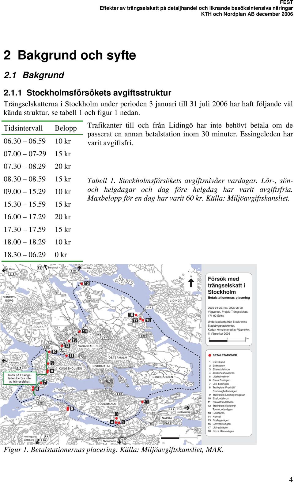 Tidsintervall Belopp Trafikanter till och från Lidingö har inte behövt betala om de passerat en annan betalstation inom 30 minuter. Essingeleden har 06.30 06.59 10 kr varit avgiftsfri. 07.